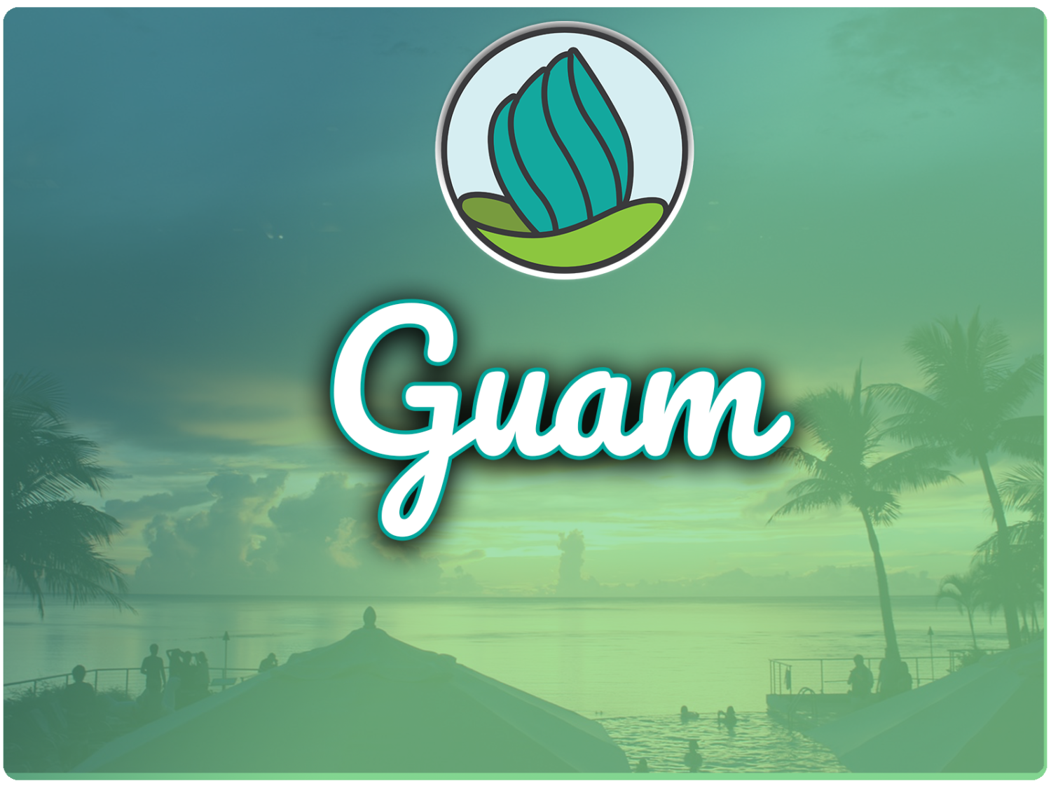 This image shows a water area with people relaxing in it. In the top center, there is the logo of NDC and below there is the text " Guam"