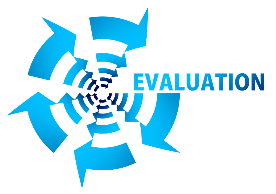 This image looks like a logo with the text " Evaluation "