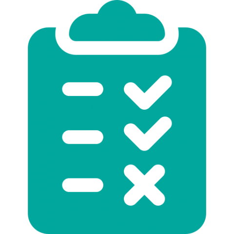 This is an illustration of a Clipboard with a checklist on it with three small horizontal lines one below the other denoting the list and next to each line their tick and crosses denoting task completed or not completed.