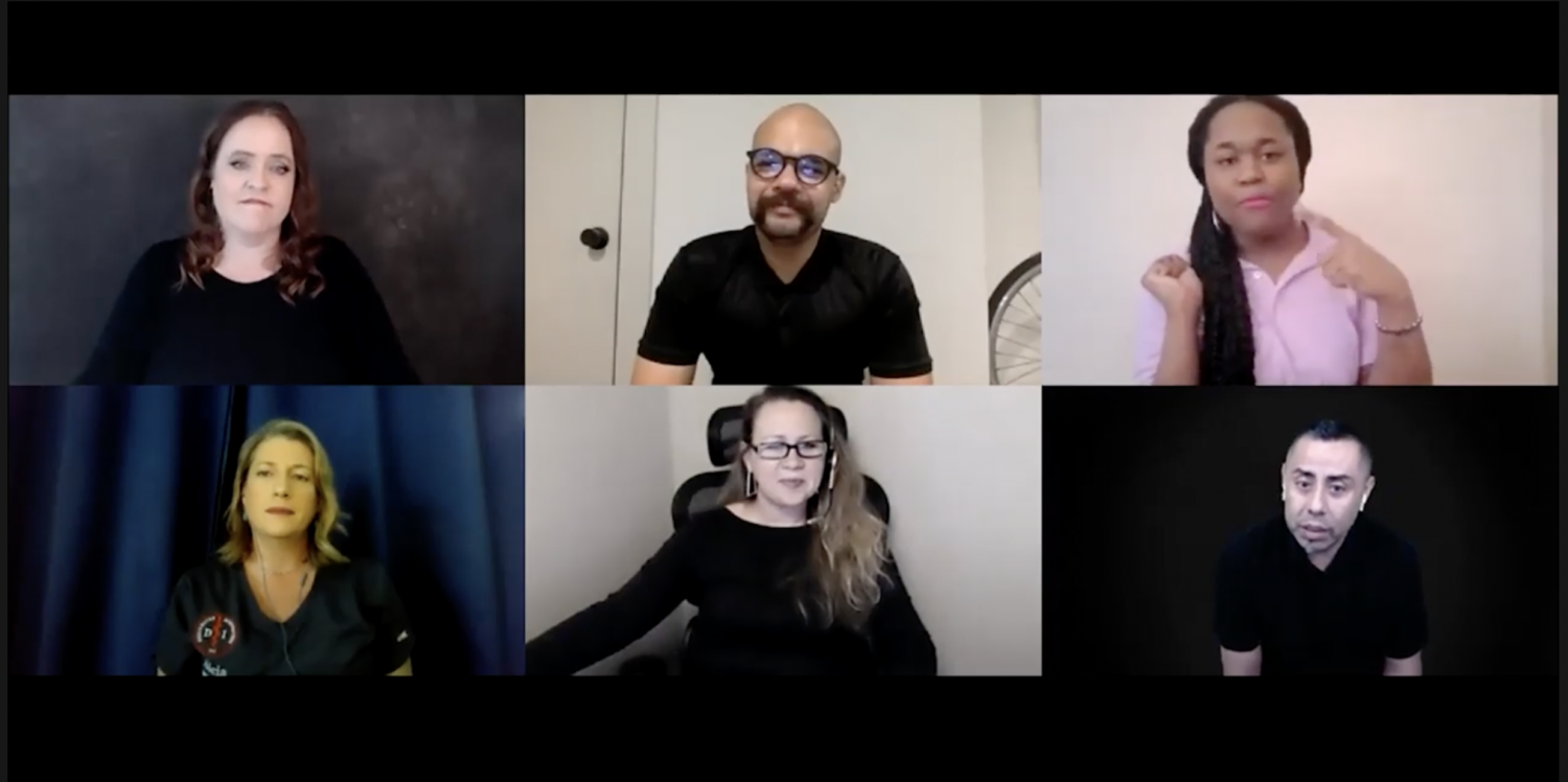 This image is of a video conference happening between six people. There are four women and two men in the conference call.