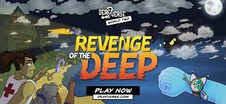 This image looks like a poster with "Deaf Verse - World Two " mentioned on the top. In the middle, it is mentioned as " REVENGE OF THE DEEP" & on the bottom of the page its mentioned as " Play Now".