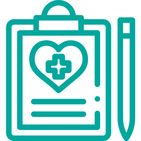 This is a vector image of the clipboard with a heart and a medical cross on it along with a pencil next to the clipboard.