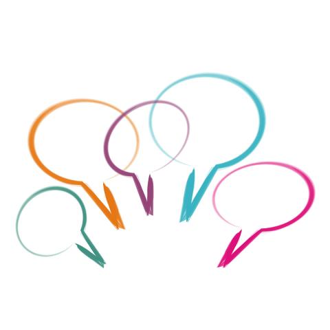 This image shows a few colored speech bubbles.