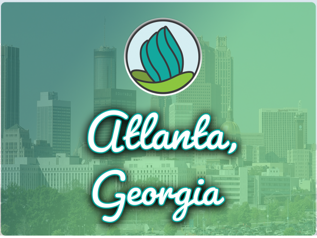 This image shows tall buildings in the background. In the top center, there is the logo of NDC and below there is the text " Atlanta Georgia"
