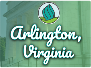 This image shows the Memorial Amphitheater in the background. In the top center, there is the logo of NDC and below there is the text " Arlington Virginia"
