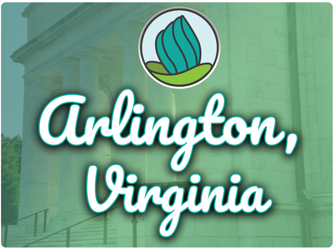 This image shows the Memorial Amphitheater in the background. In the top center, there is the logo of NDC and below there is the text " Arlington Virginia"