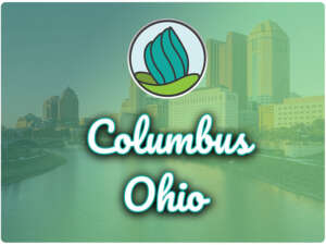 This image shows a water bay area with a tall building in the background. In the top center, there is the logo of NDC and below there is the text " Columbus Ohio"
