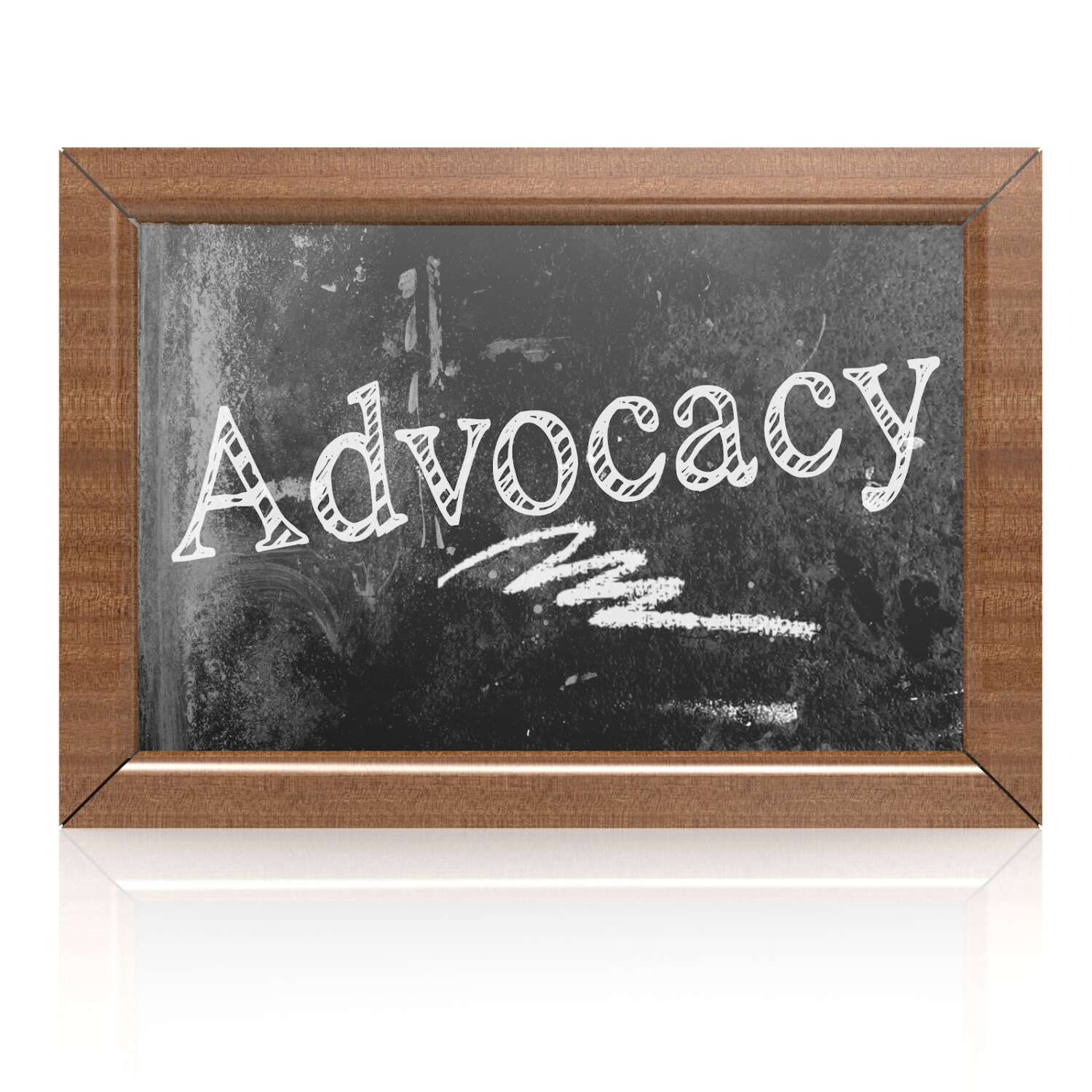 Advocacy text written on blackboard, 3D rendering