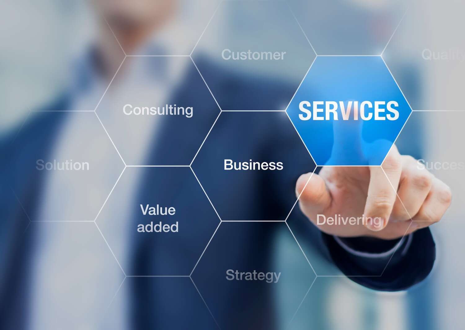Business consultant presenting services that can be delivered to the customer with high value added