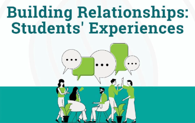 The image is about building relationships and students' experiences. It may feature a cartoon or clipart design to illustrate this theme.