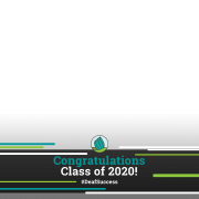 Dark rectangle with teal and green stripes. NDC torch over text "Congratulations, Class of 2020. #DeafSuccess"