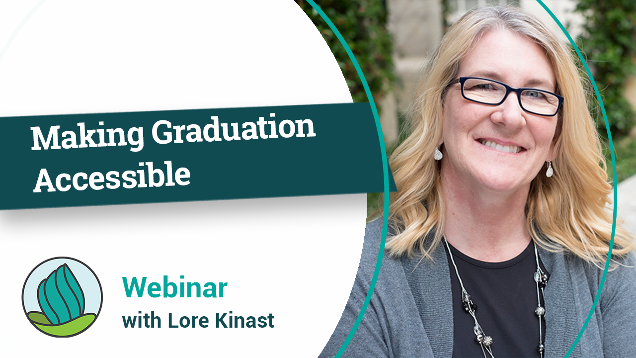 This image is rectangular. On the left side, there is white background. There is the text " Making Graduation Accessible", below that there is the logo of NDC & text " Webinar with Lore Kinast". In the Right section, there is an image of a lady with blonde hair wearing an eyeglass, grey jacket, and a black top.
