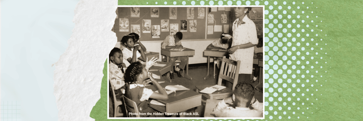 A photo of Black deaf students in the classroom before the desegregation of Black and white schools.