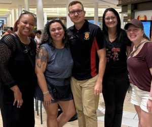 Tia Ivanko, Marina Martinez Cora,César-Gabriel Jiménez Colón, Liz Vázquez González, and Kate Lewandowski meeting in Ponce.